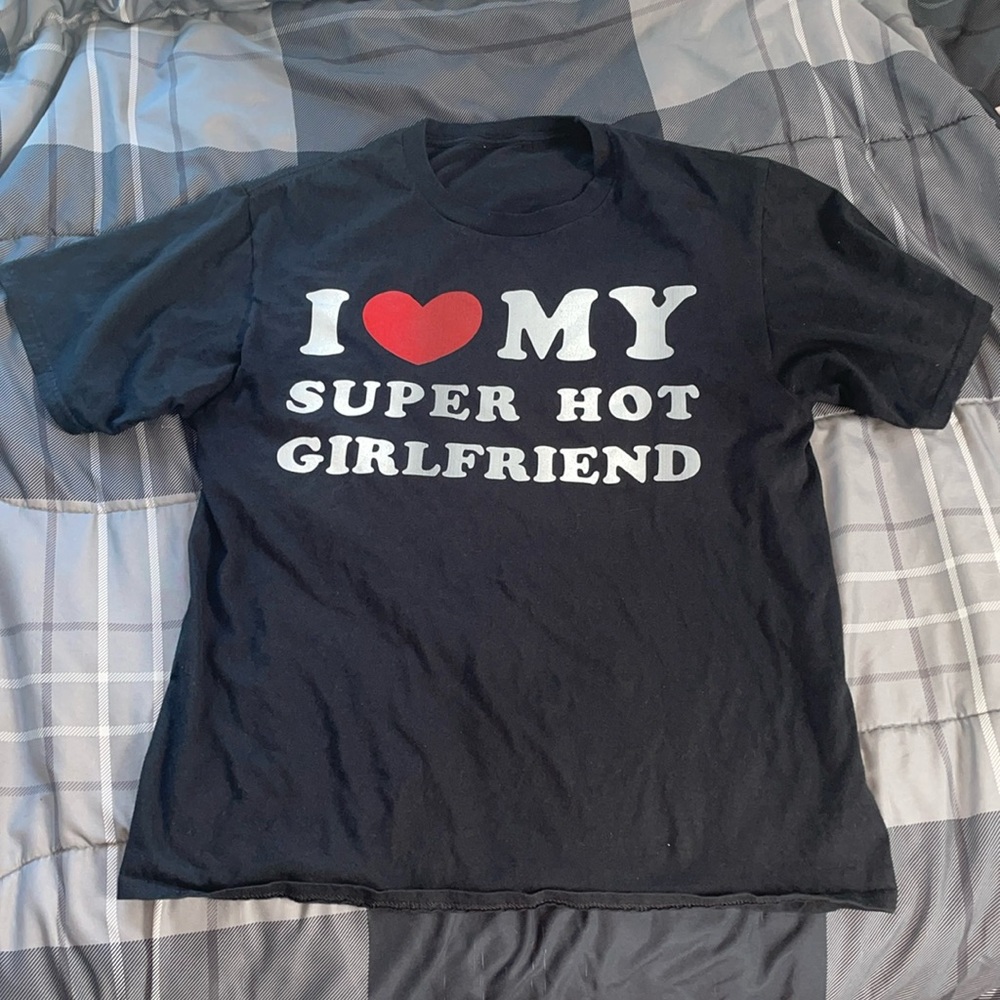 “I ❤️ My Super Hot Girlfriend” black based t-shirt